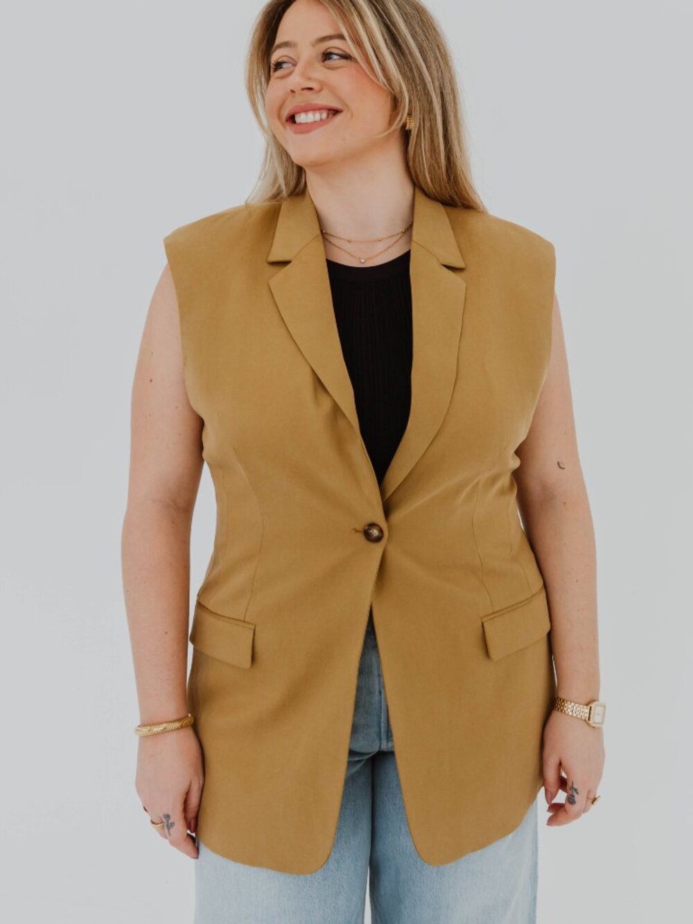 NWT ULLA JOHNSON JOELLE VEST BLAZER IN FAWN - XL